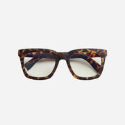 Tortoiseshell cat-eye glasses on a white background
