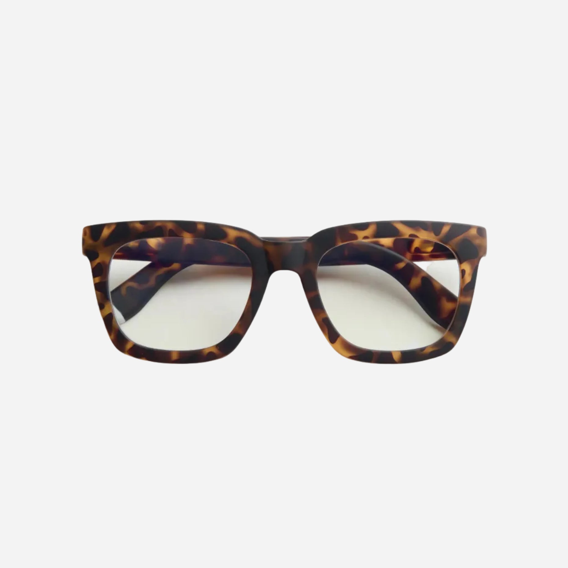 Tortoiseshell cat-eye glasses on a white background