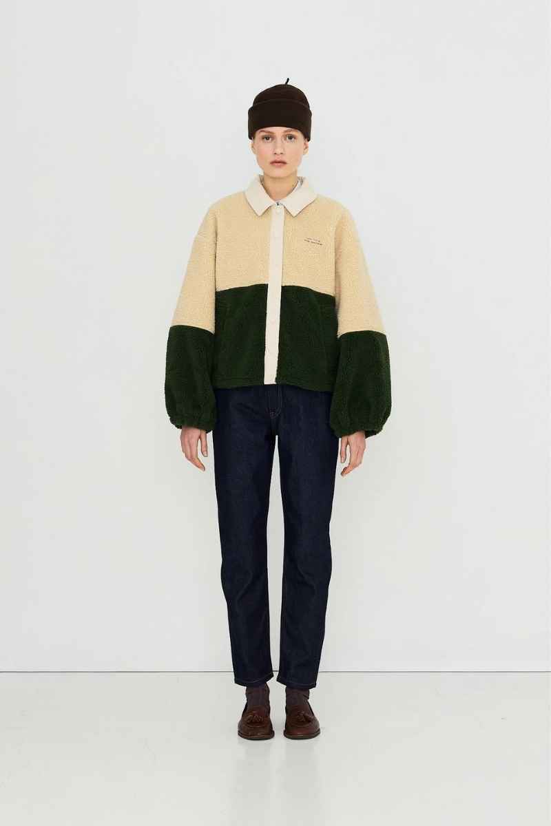COLOUR BLOCKED SHERPA JACKET VANILLA/DARK KHAKI