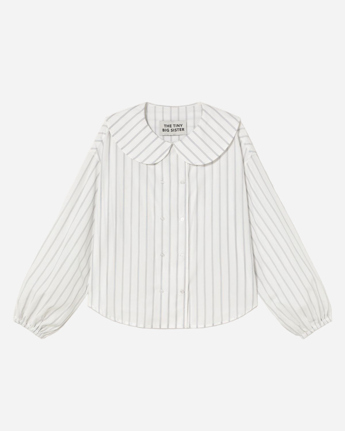 White blouse with thin black stripes on a white background