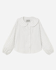 White blouse with thin black stripes on a white background