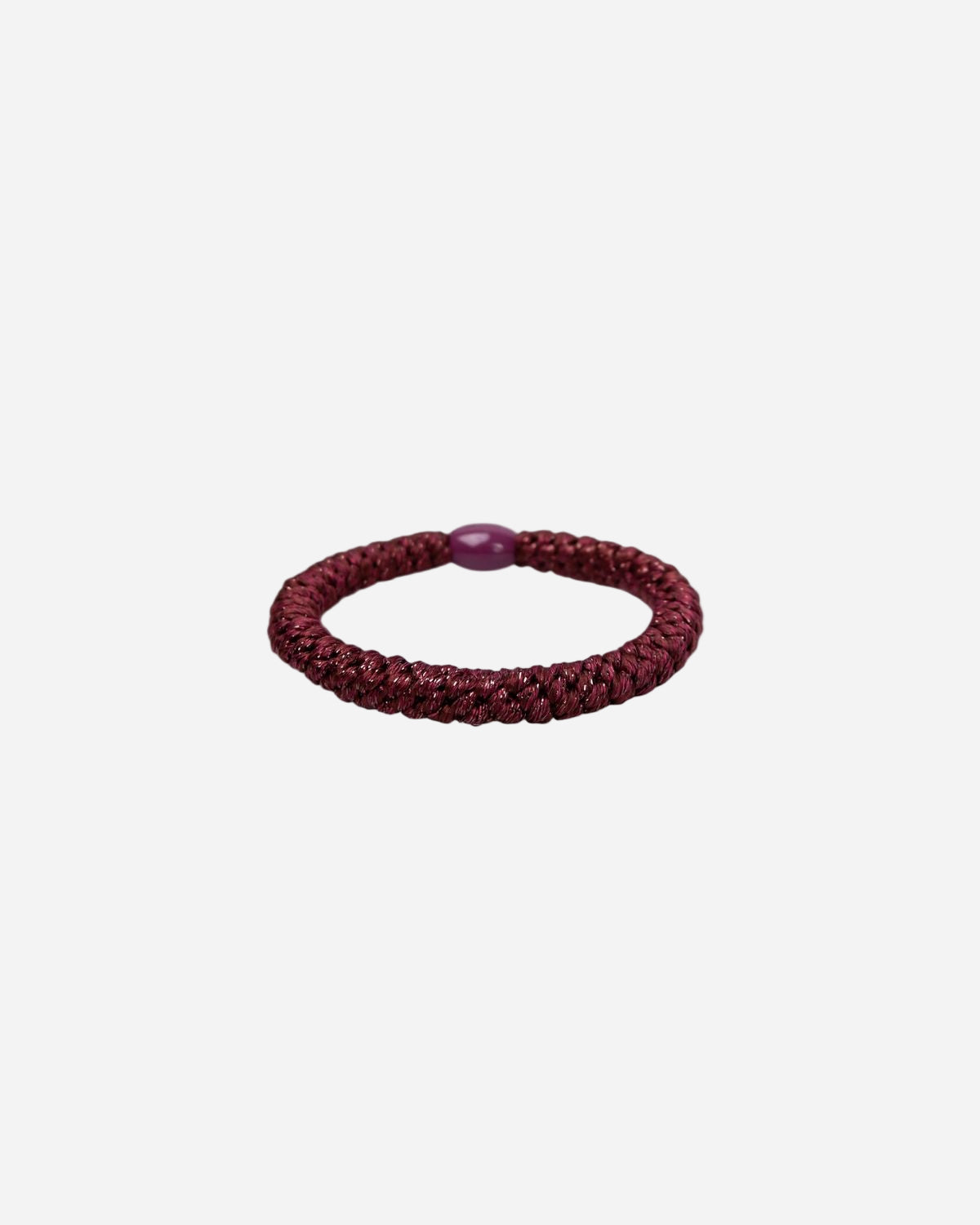 Burgundy braided HAIRBAND with a purple bead on a white background