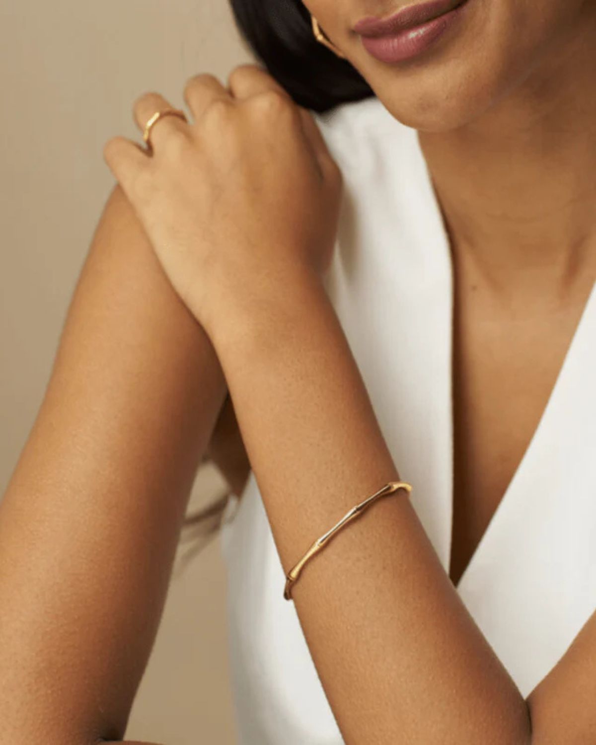 LUXE POLISHED BAMBOO OPEN CUFF GOLD