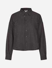 Dark gray button-up shirt on a white background
