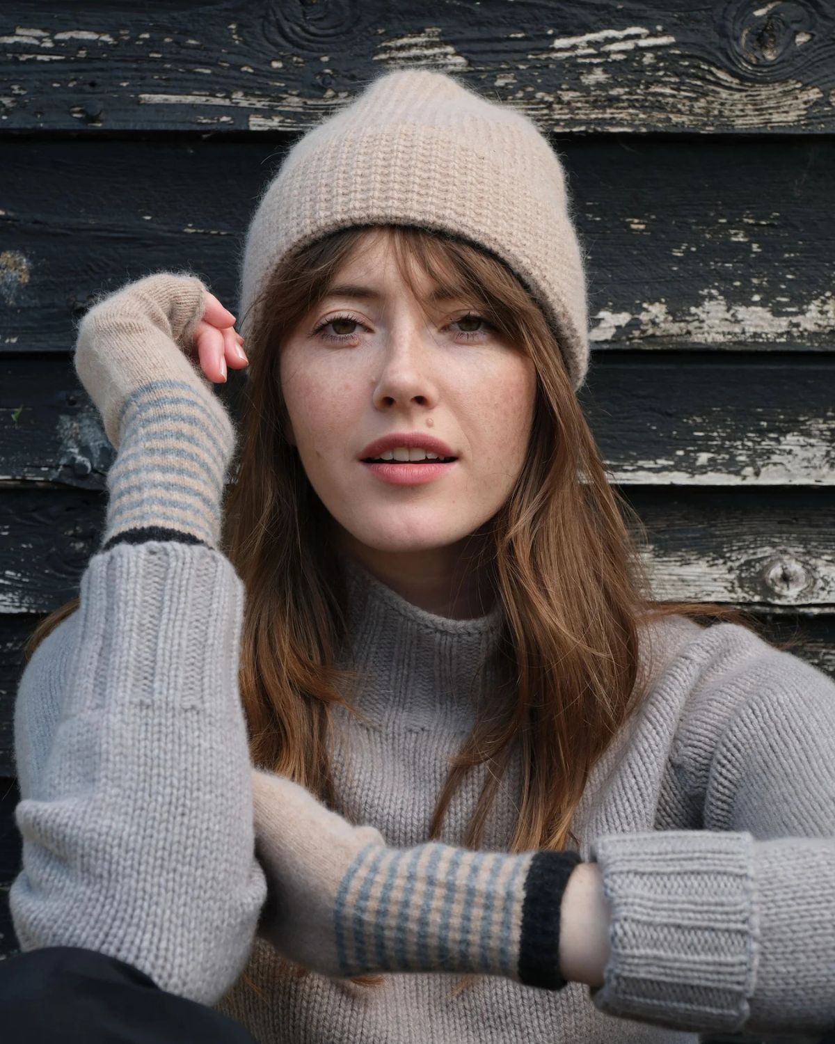 ANGORA TUCK STITCH BEANIE OAT