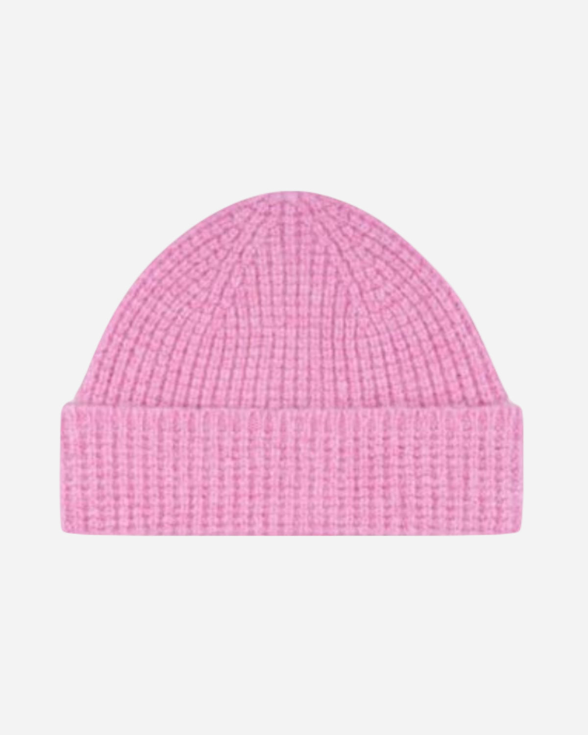 Pink knit beanie on a white background