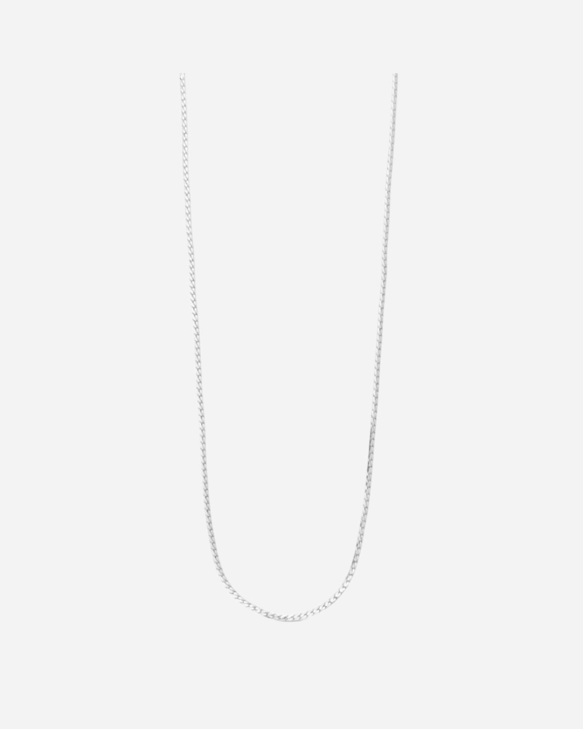 Silver chain necklace on a white background