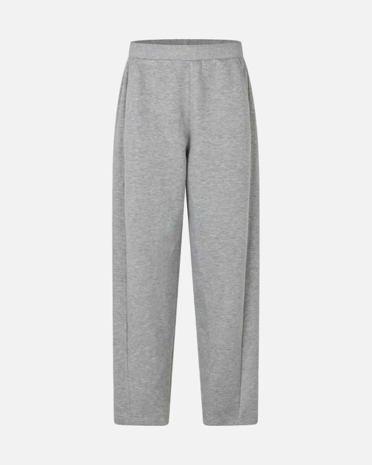 Light gray heathered sweatpants with a wide elastic waistband and relaxed straight-leg fit, shown on a plain white background.