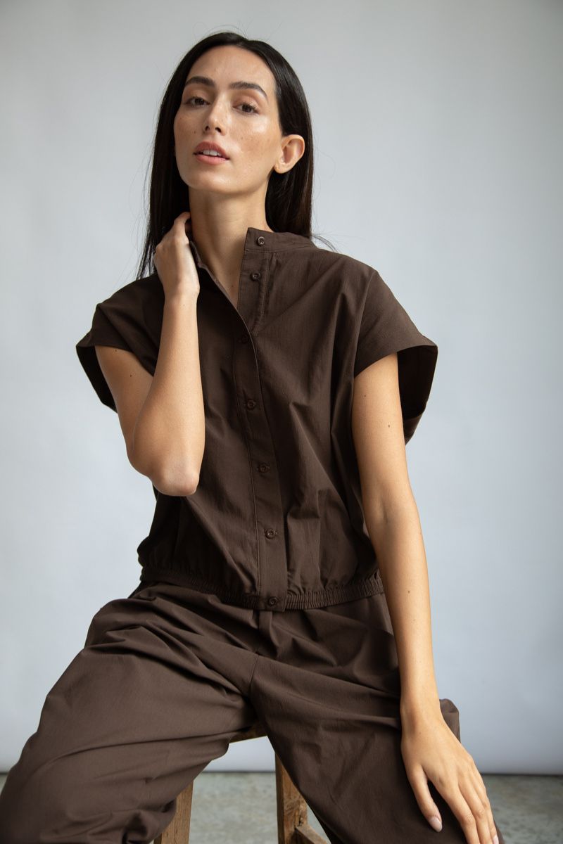 NANCY CACAO JERSEY & POPLIN SHIRT