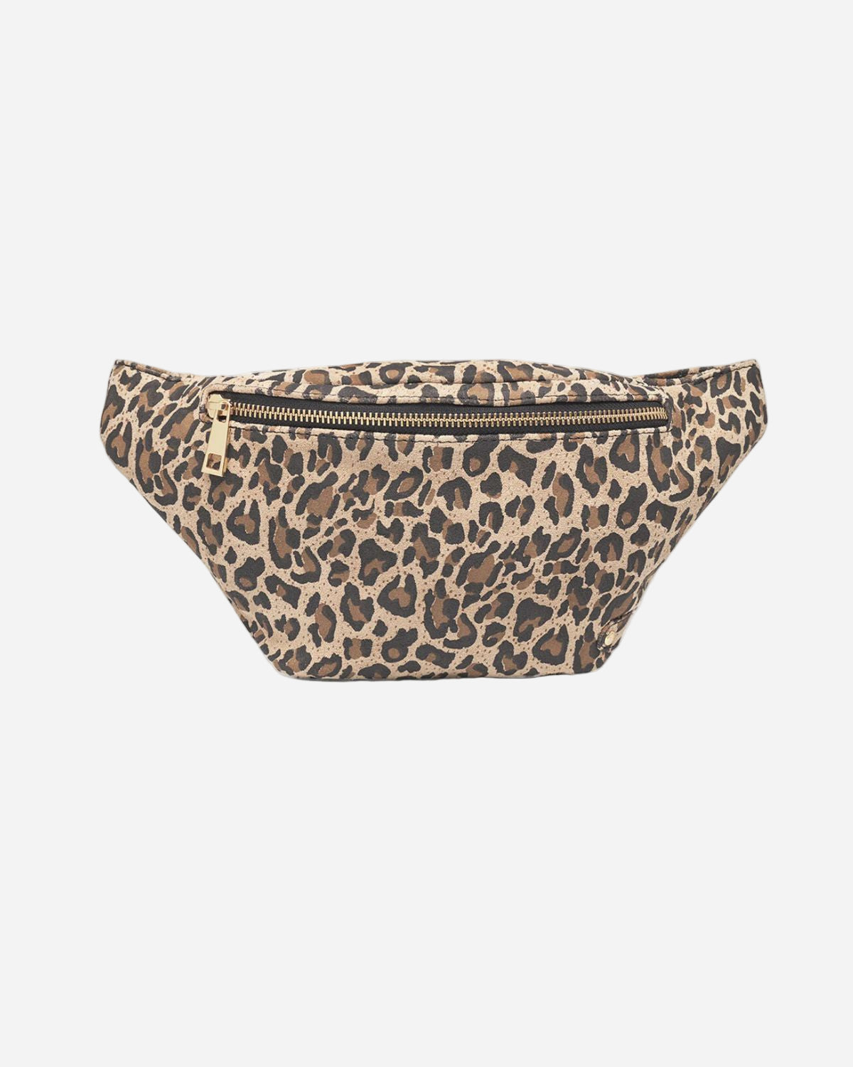 Leopard print fanny pack on a white background