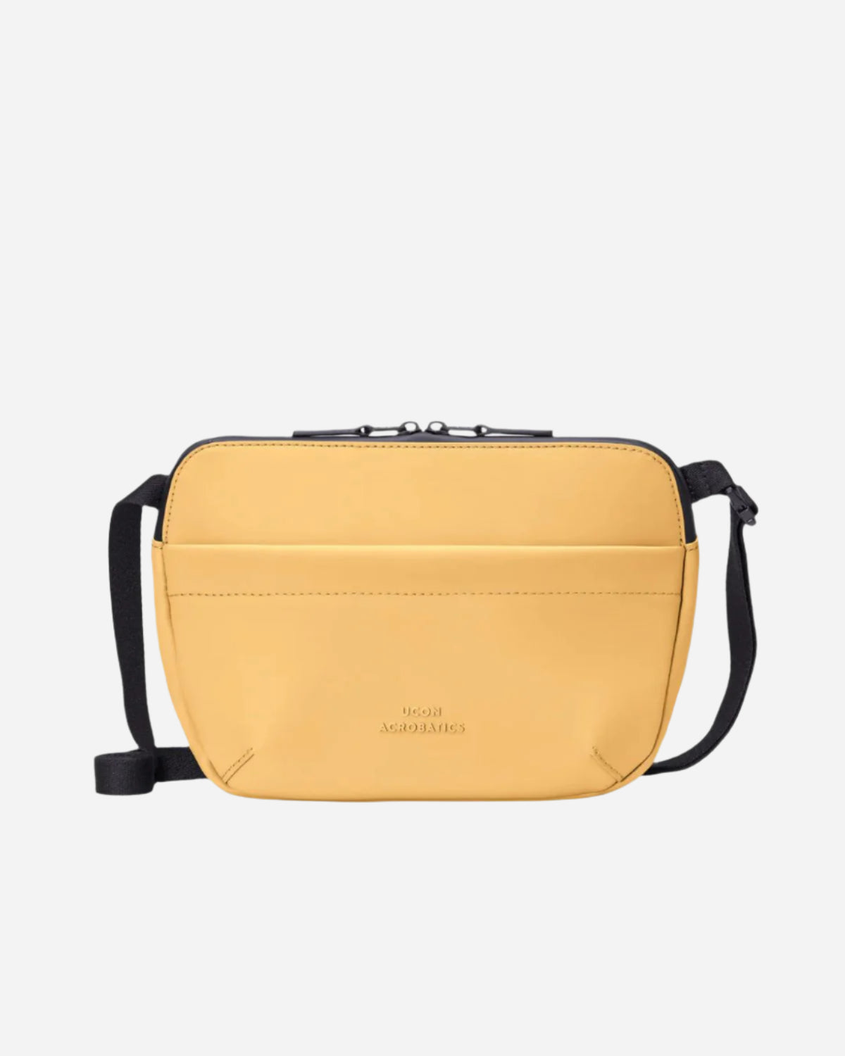 Lemon yellow crossbody bag with black zip and strap