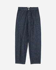 Navy striped pants on a white background