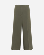 Khaki green wide leg cropped trousers with zip fastening