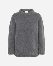 Gray knit sweater on a white background