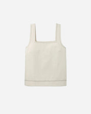 Ecru denim tank top on a light gray background