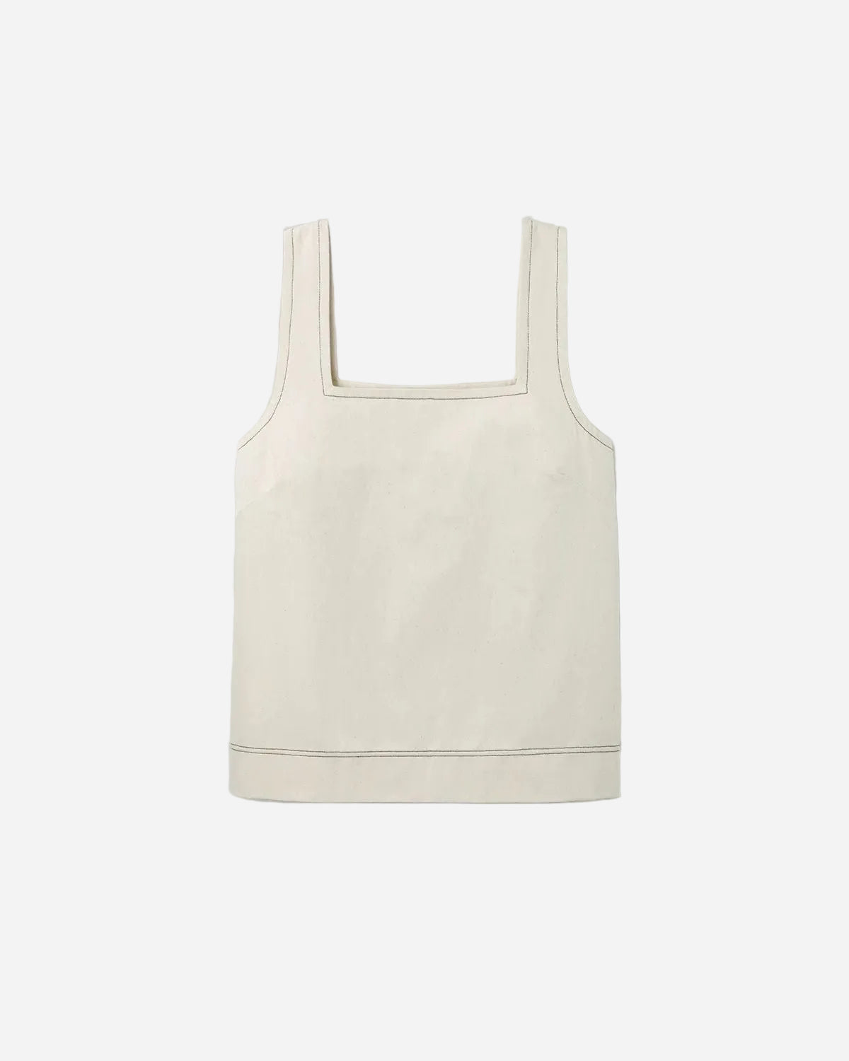 Ecru denim tank top on a light gray background