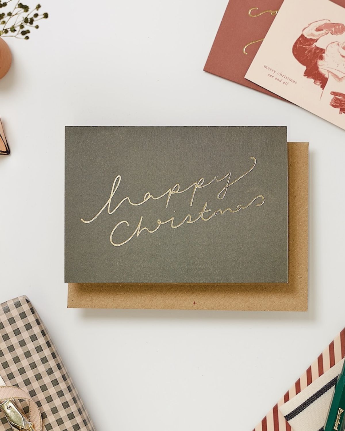 WARM GREEN HAPPY CHRISTMAS CARD