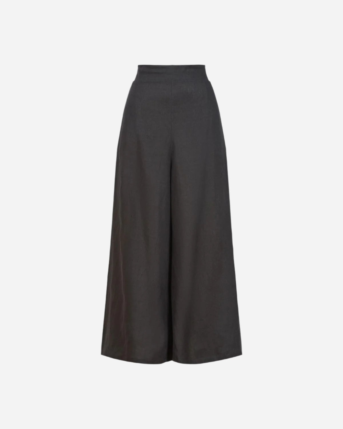Black wide-leg pants on a light gray background