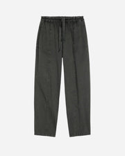 Dark gray pants with a drawstring on a white background