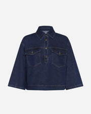 Blue denim jacket on a white background