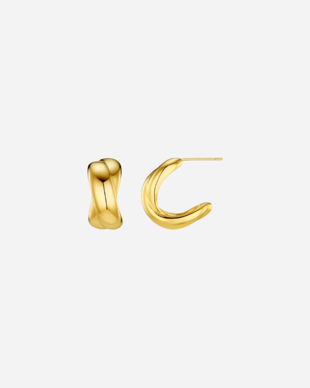 Gold hoop earrings on a white background