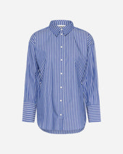 Blue and white striped shirt on a white background