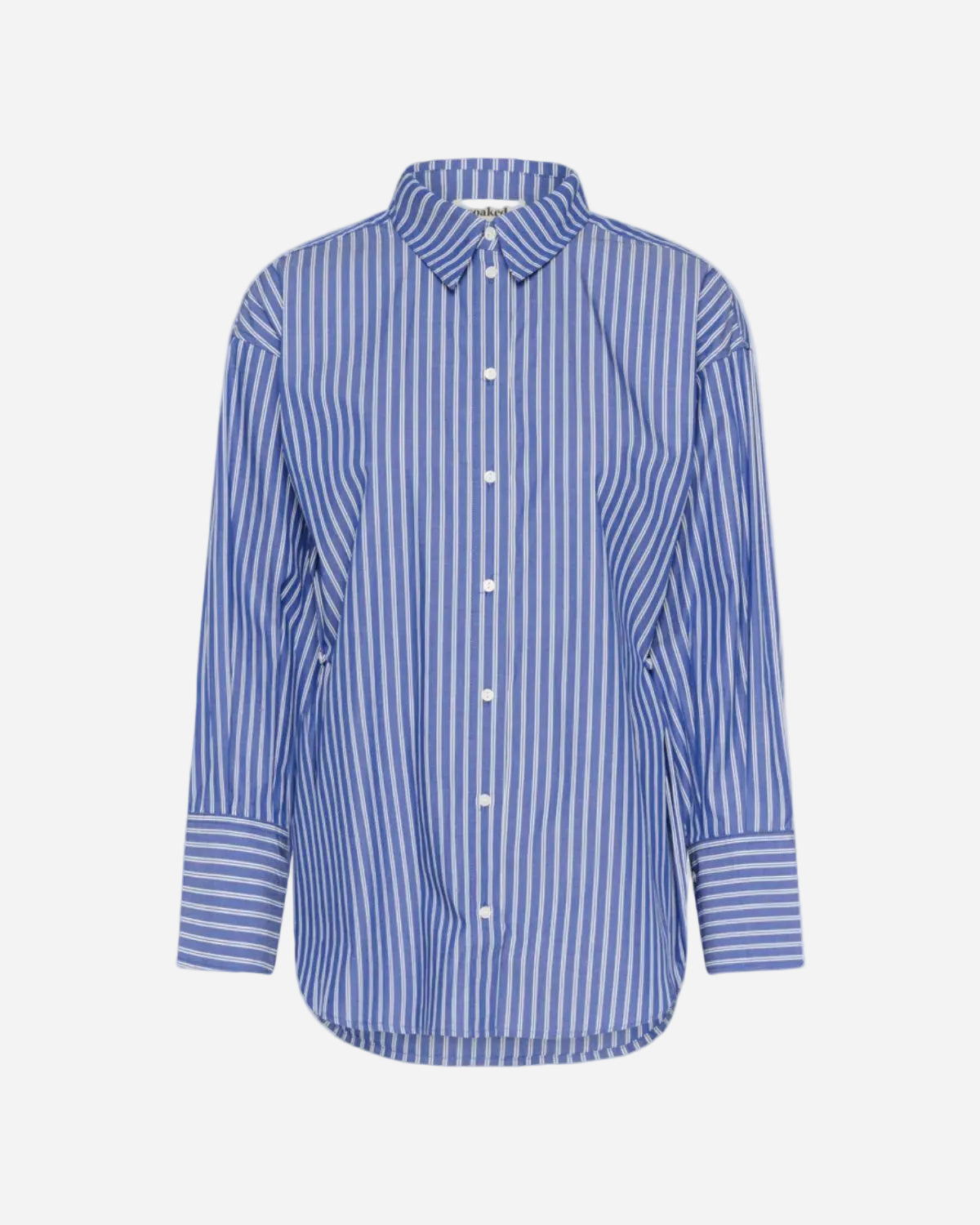 Blue and white striped shirt on a white background