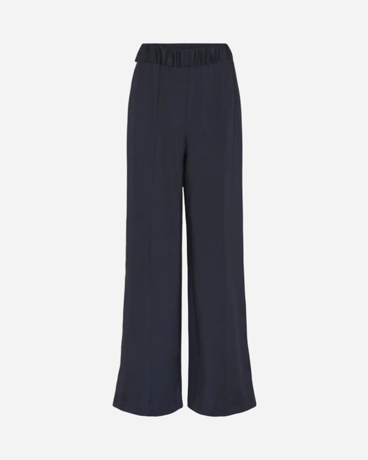 Navy wide-leg pants on a white background