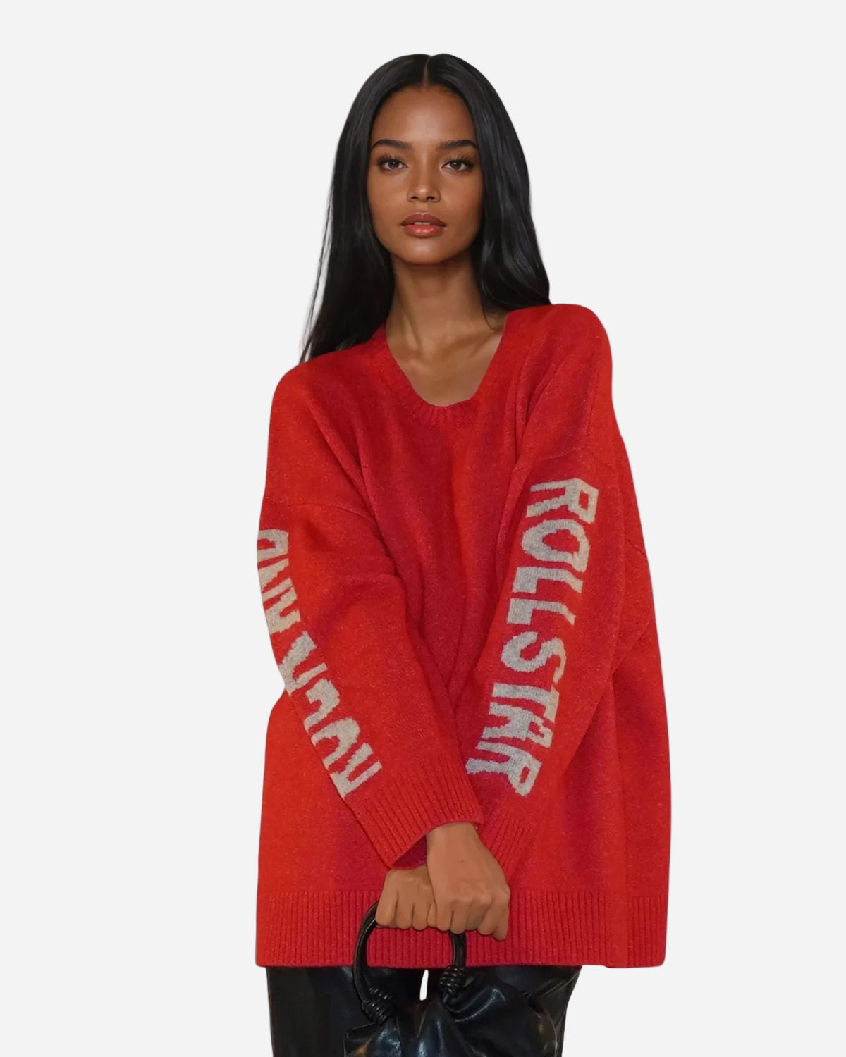 RED JUMPER WITH ROCK AND ROLL STAR ON SLEEVES