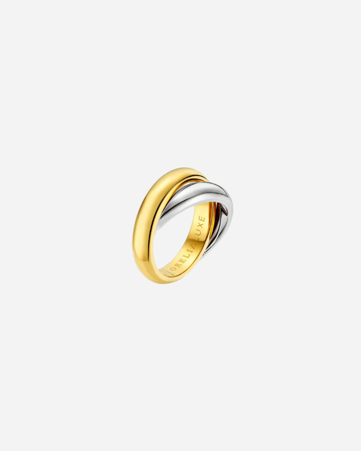 Two-tone gold and silver ring on a white background
