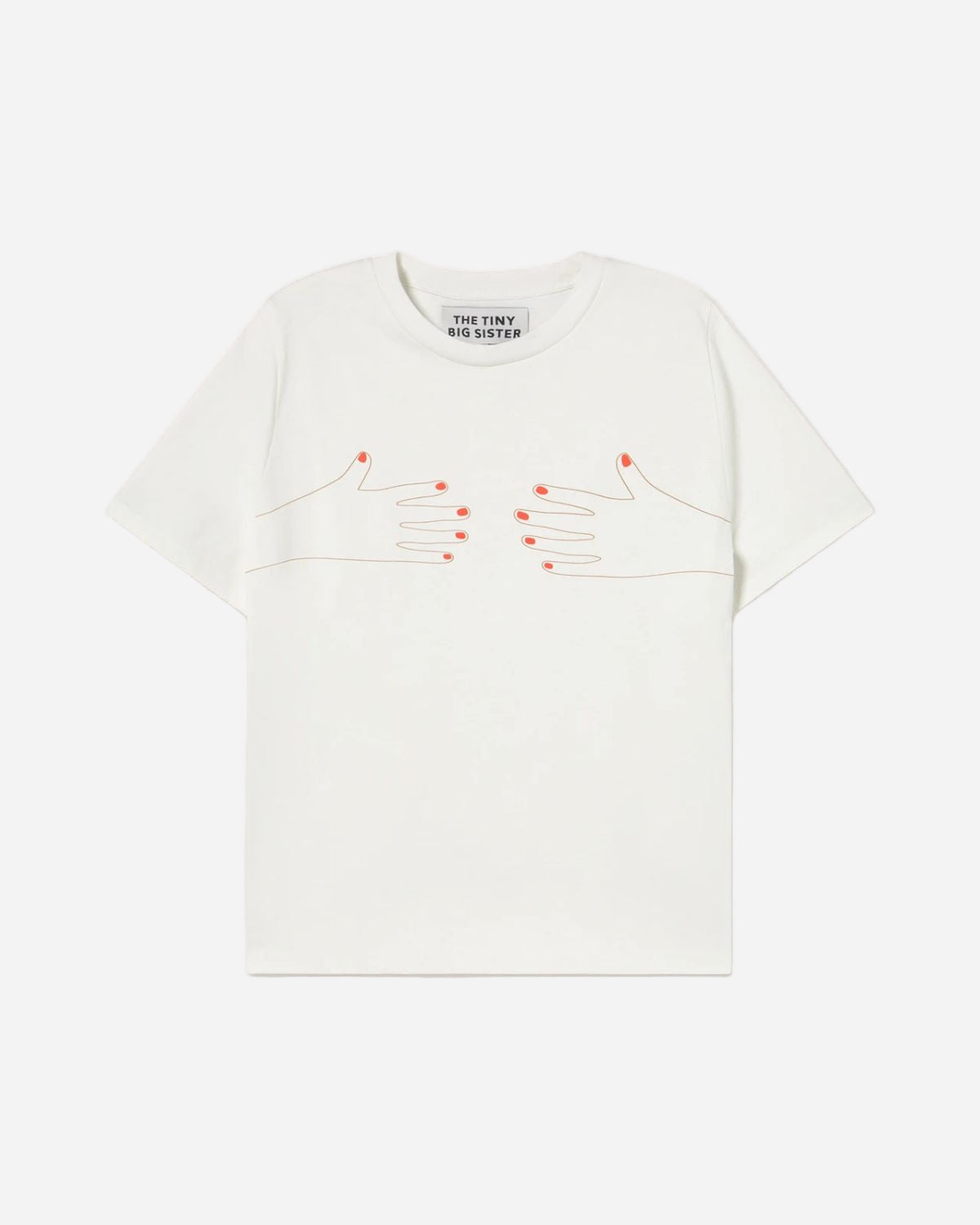 White t-shirt with hand graphic design on a white background
