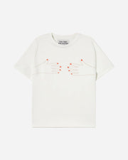 White t-shirt with hand graphic design on a white background