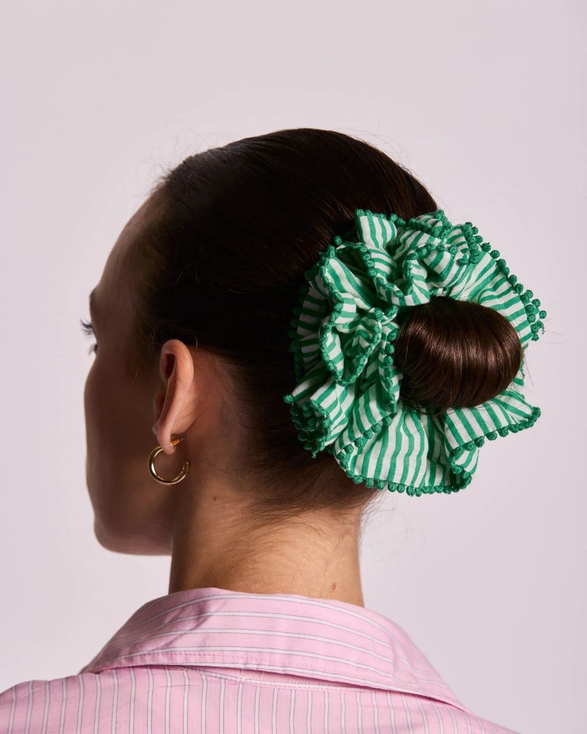 CHOUCHOU SCRUNCHIE RAYURES FINE VERT