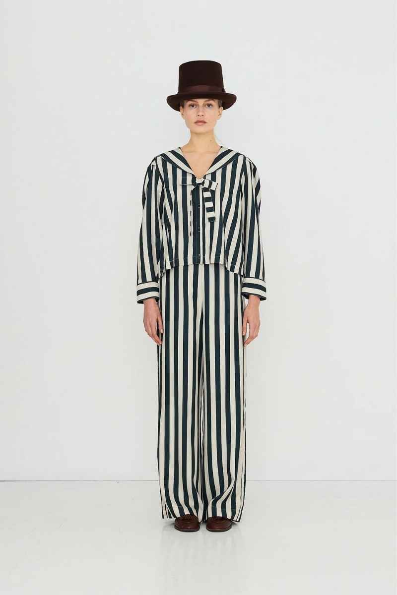 STRIPED SAILOR NECK BLOUSE SANDSTONE/INK BLUE
