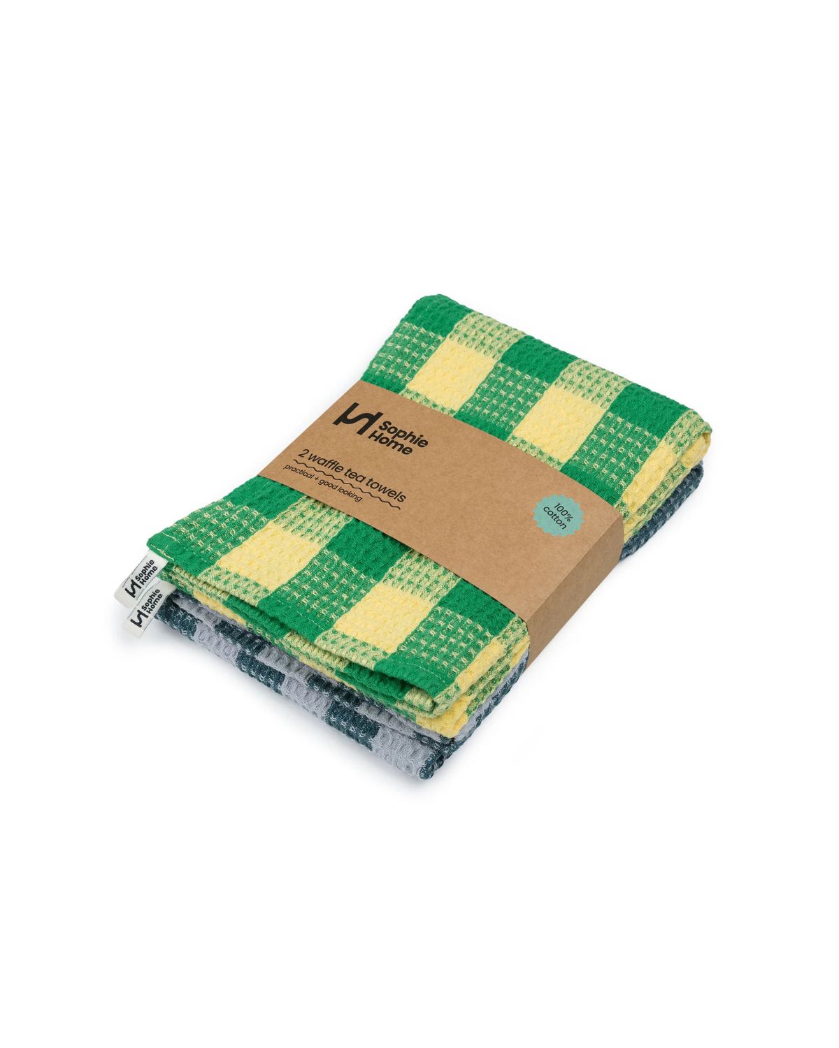 COTTON TEA TOWELS - 2 PACK - CHECK GREEN