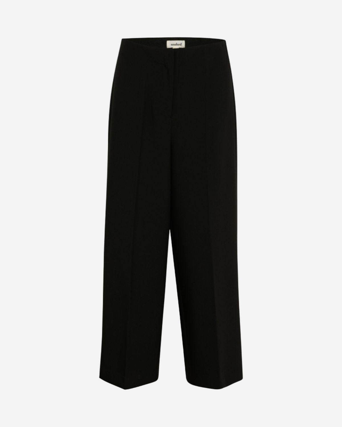 Black wide leg cropped trousers with zip fastening