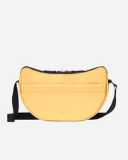 Lemon yellow crossbody bag with black zip and strap