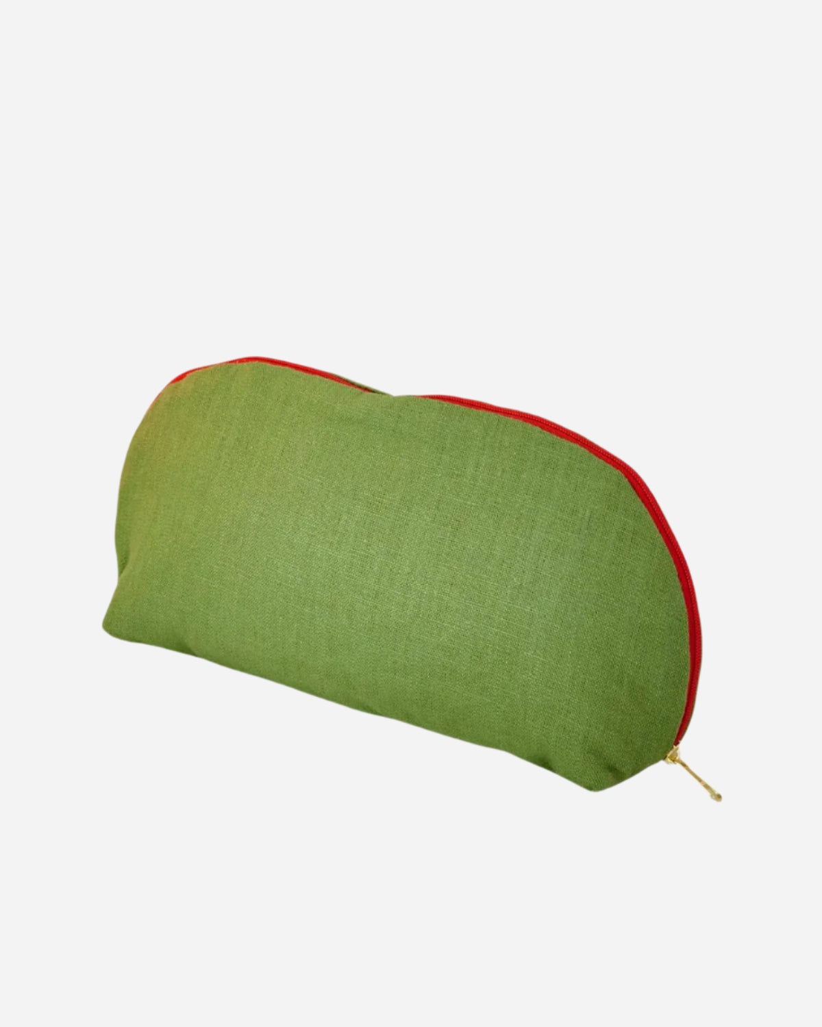 Green pouch with red interior on a white background