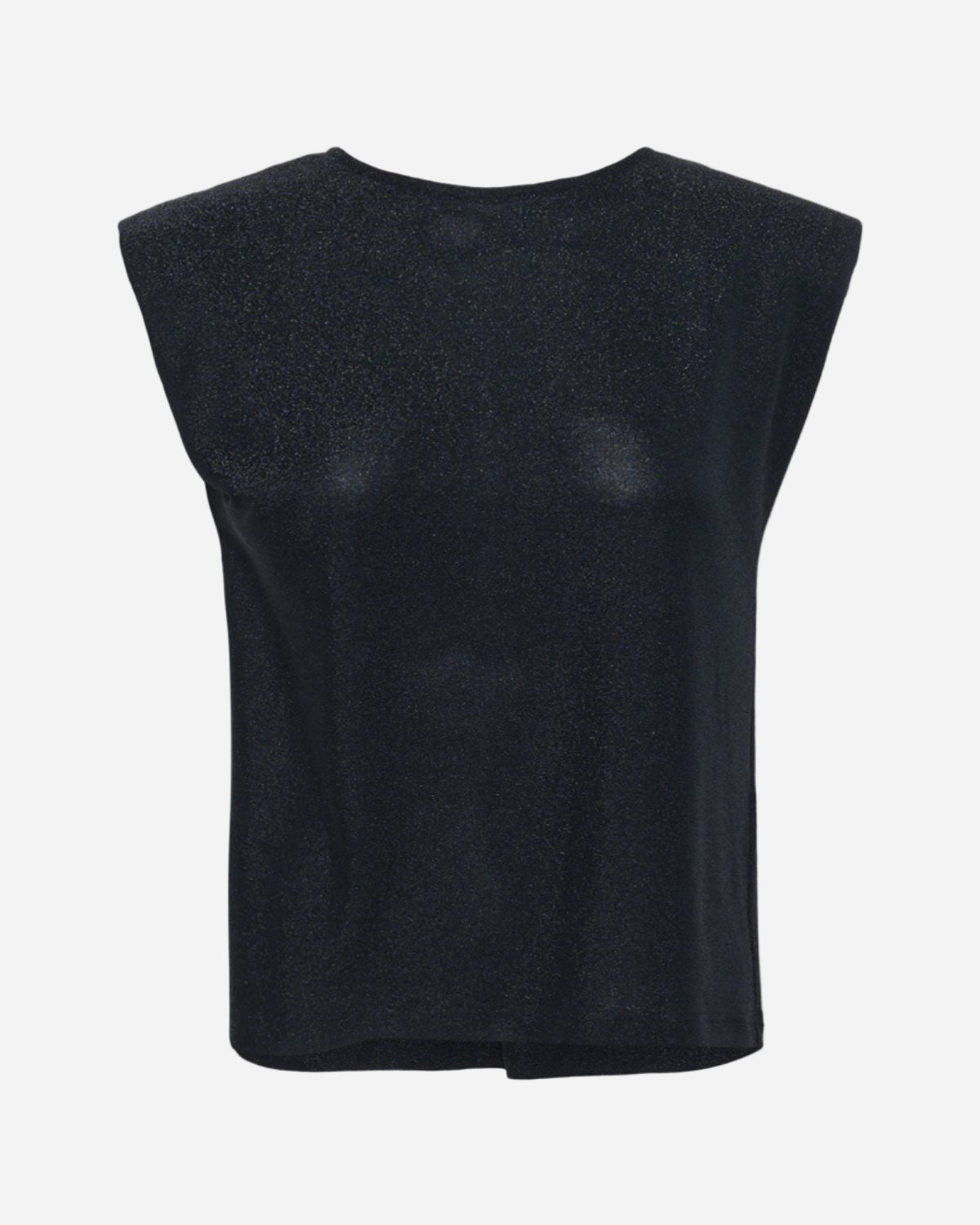 Black sleeveless top on a white background