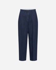 Pair of dark blue pants on a white background