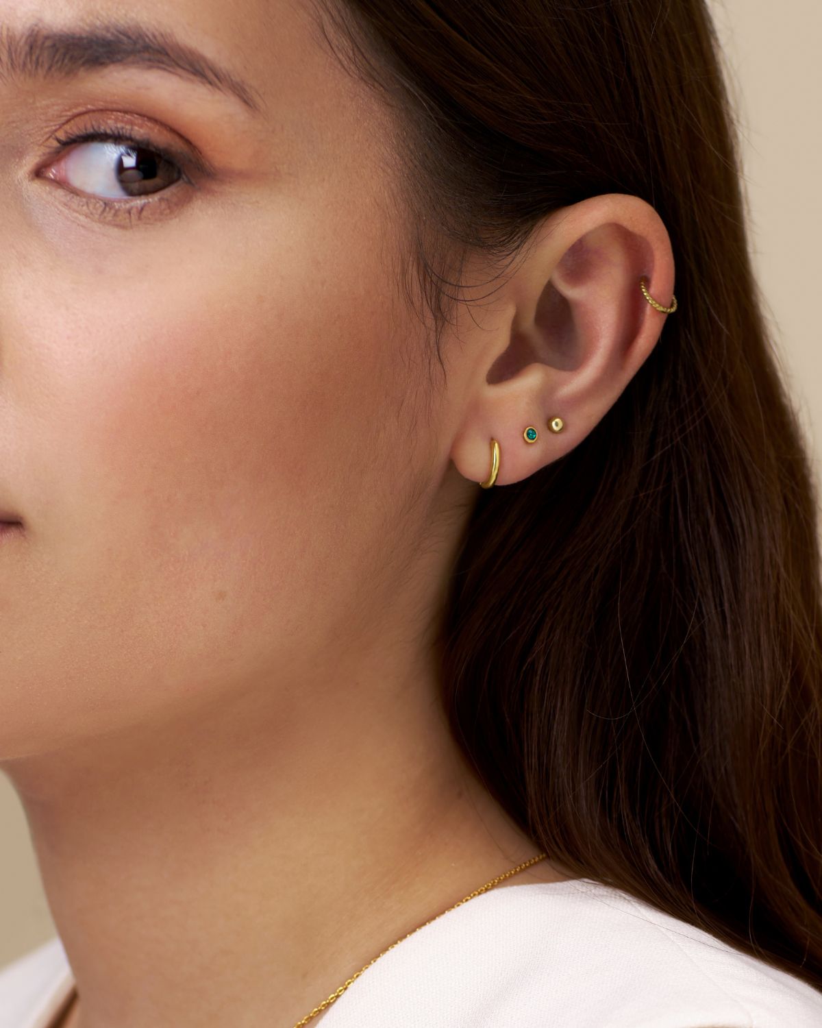 SWAROVSKI STUD & HOOP EMERALD 3 PACK GOLD