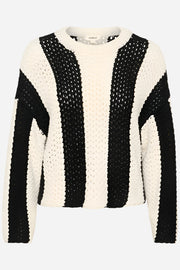 Black and white stripe crochet jumper with round collar