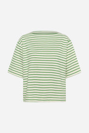 Green and white striped shirt on a white background