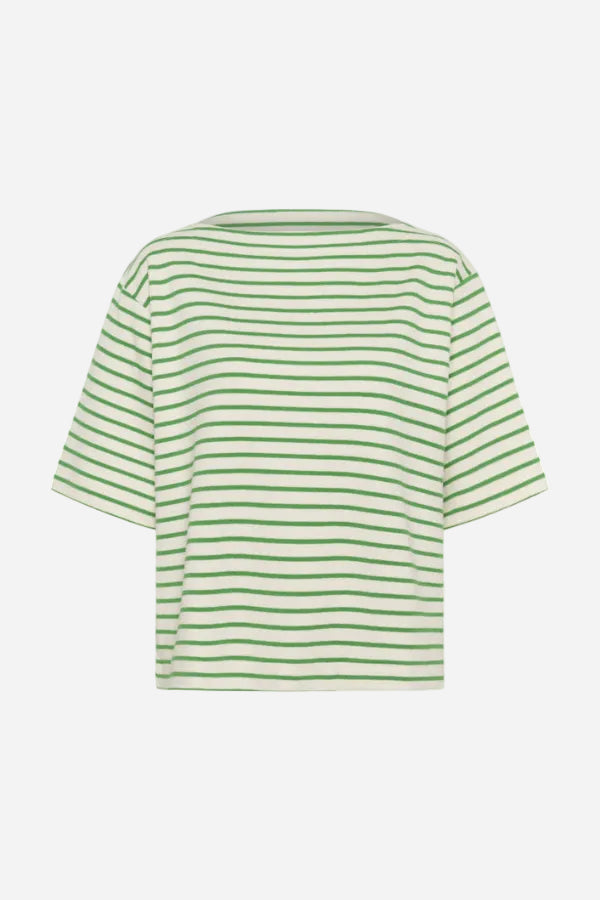 Green and white striped shirt on a white background