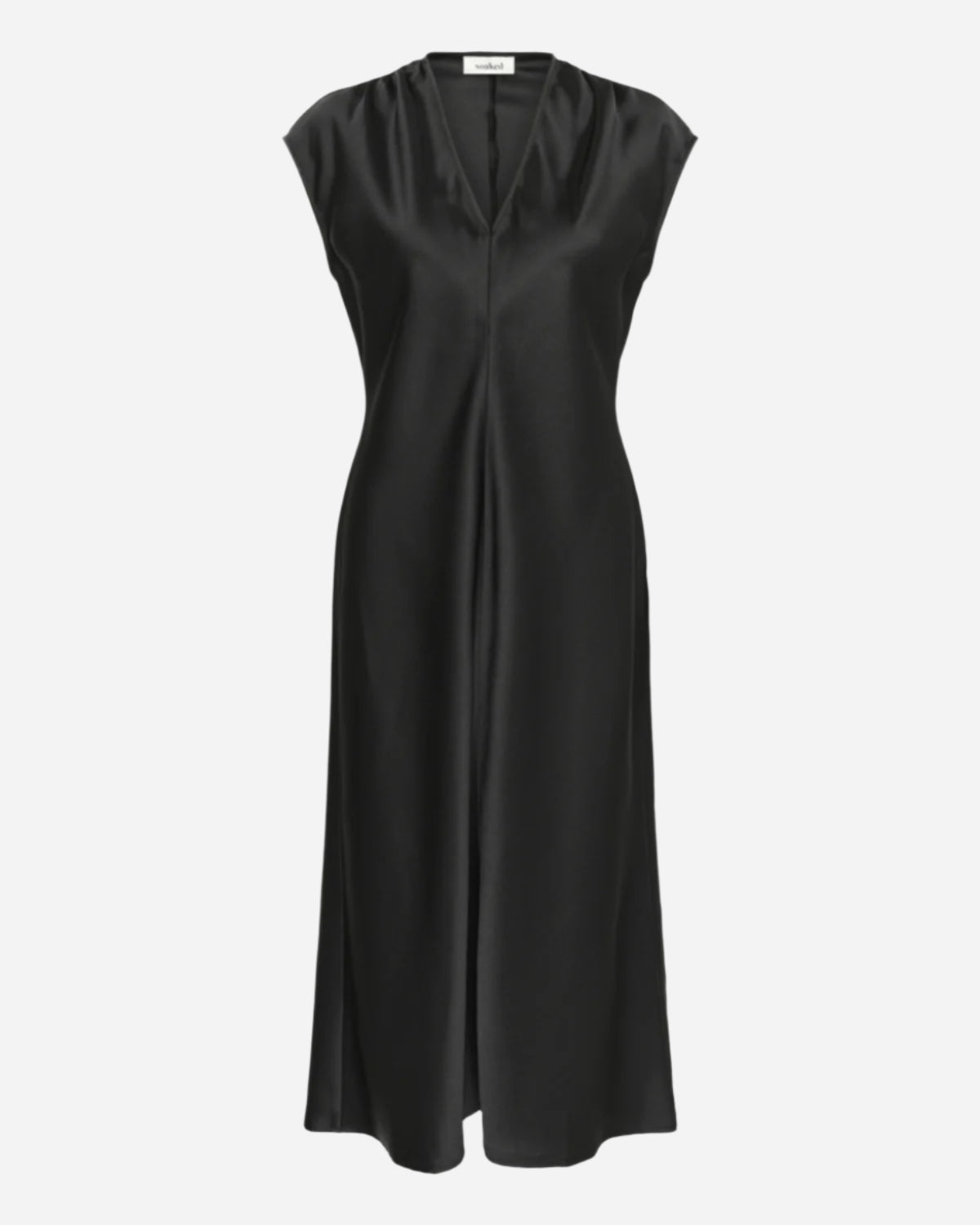 Cap sleeve heavy satin style midi dress with v-neck