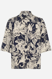 Funghi pattern shirt in navy and off white with 2/4 sleeves