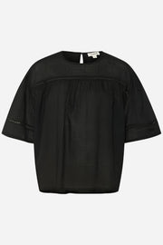 Cropped black cotton blouse with short sleeves