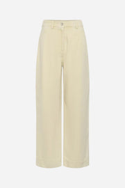 light yellow wide-leg pants on a white background