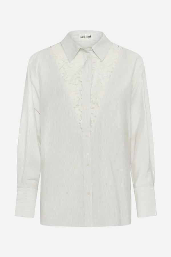 White shirt with lace details on a white background