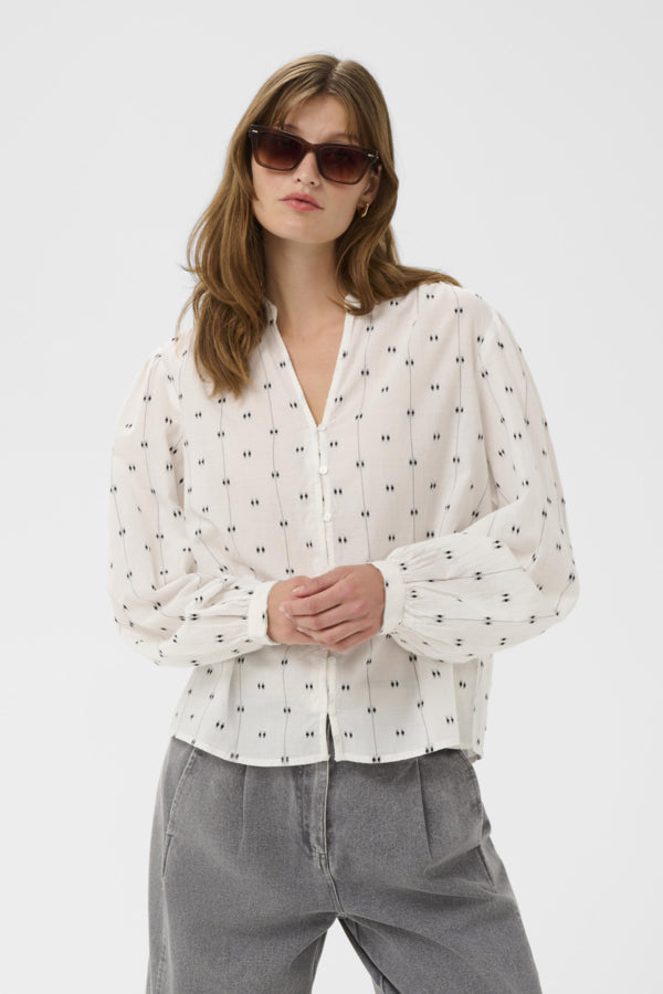 AMELIE SHIRT WHITE WITH BLACK DOBBY